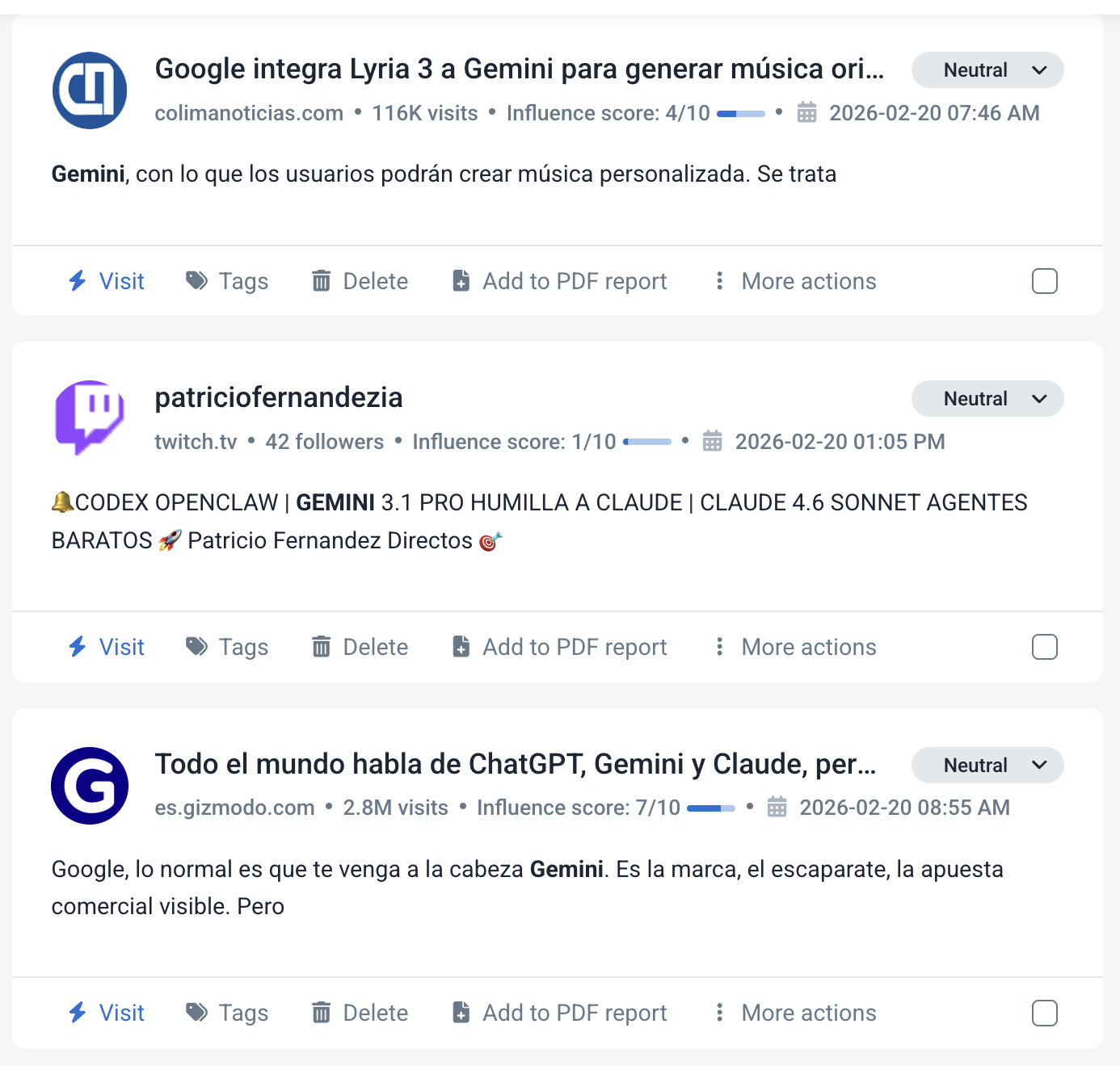 Mention feed of Brand24