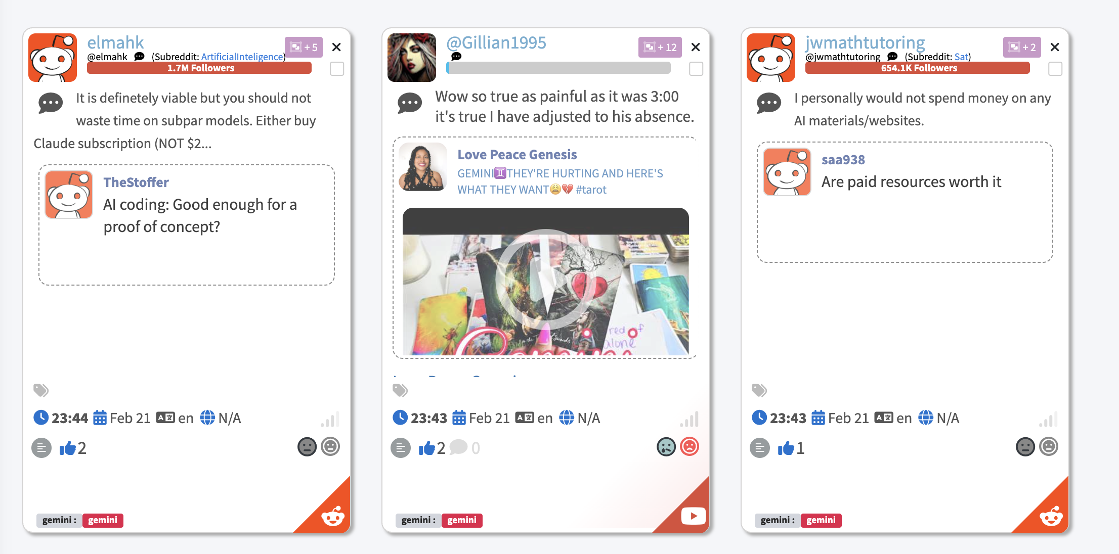 Mention feed of Mentionlytics